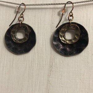Round Gunmetal Stamped Dangle Pierced Fish Hook Earrings Purple Hue